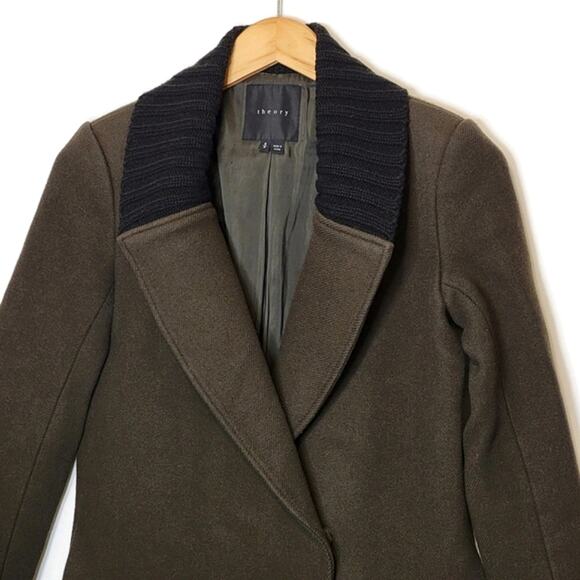 Theory Wool Cashmere Mid Length Single Breasted Green Jacket Coat Size S - Picture 2 of 12